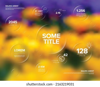 Multipurpose circle infographic made from content circles overlays with icons numbers and texts and a background photo placeholder