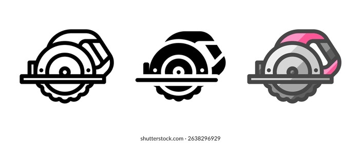 Multipurpose circular saw vector icon in outline, glyph, filled outline style. Three icon style variants in one pack.