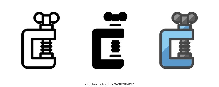 Multipurpose clamp vector icon in outline, glyph, filled outline style. Three icon style variants in one pack.