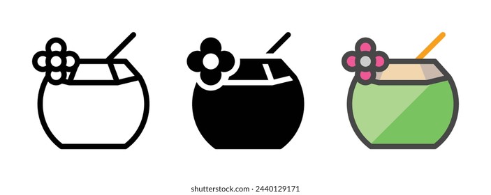 Multipurpose coconut vector icon in outline, glyph, filled outline style. Three icon style variants in one pack.