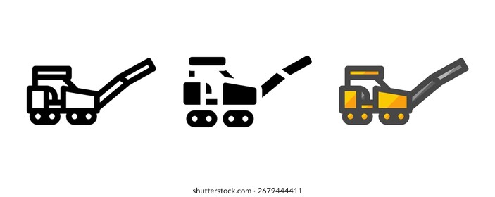 Ícone vetorial de plaina fria multiuso no contorno, glifo, estilo de contorno preenchido. Três variantes de estilo de ícone em um pacote.