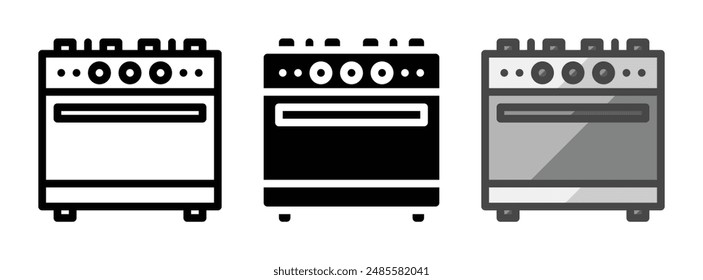 Multipurpose cooking range vector icon in outline, glyph, filled outline style. Three icon style variants in one pack.