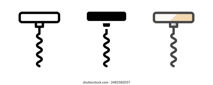 Multipurpose corkscrew vector icon in outline, glyph, filled outline style. Three icon style variants in one pack.