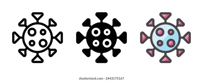 Multipurpose corona virus vector icon in outline, glyph, filled outline style. Three icon style variants in one pack.