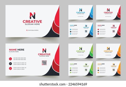 Multipurpose corporate business card template with blue, green, red, and yellow colors