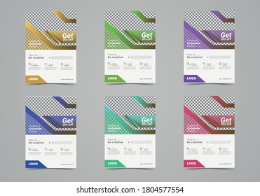 Multipurpose corporate business flyer layout design. Suitable for flyer, brochure, book cover and annual report. six color scheme in A4 size template background with bleeds.