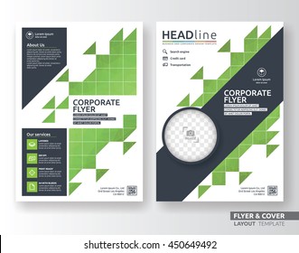 Multipurpose corporate business flyer layout design. Suitable for flyer, brochure, book cover and annual report. Green and navy blue color in A4 size template background with bleeds.
