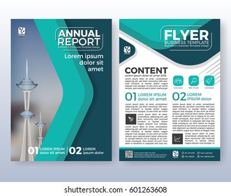 Multipurpose corporate business flyer layout design. Suitable for flyer, brochure, book cover and annual report. Turquoise color scheme in A4 size layout template background with bleeds.