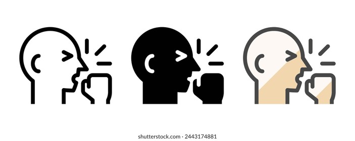Multipurpose cough vector icon in outline, glyph, filled outline style. Three icon style variants in one pack.