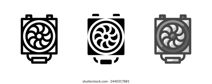 Multipurpose CPU cooler vector icon in outline, glyph, filled outline style. Three icon style variants in one pack.