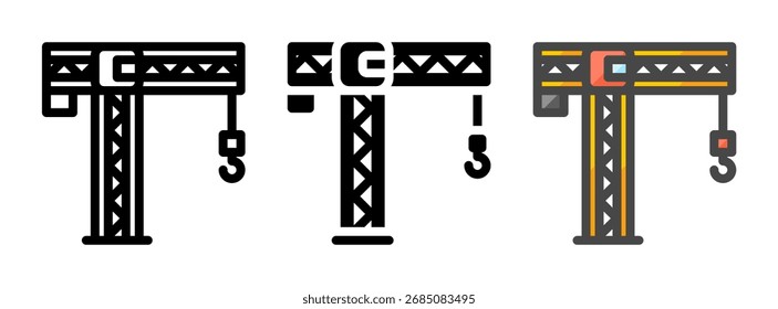 Multipurpose crane vector icon in outline, glyph, filled outline style. Three icon style variants in one pack.