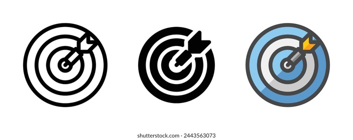 Multipurpose dart throwing vector icon in outline, glyph, filled outline style. Three icon style variants in one pack.