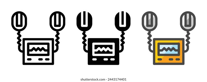 Multipurpose defibrillator vector icon in outline, glyph, filled outline style. Three icon style variants in one pack.