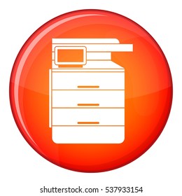 Multipurpose device, fax, copier and scanner icon in red circle isolated on white background vector illustration