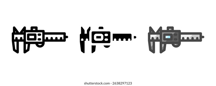 Multipurpose digital caliper vector icon in outline, glyph, filled outline style. Three icon style variants in one pack.