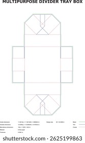 Multipurpose Divider Tray Box Vector Template Die Cut Layout With Dimensions