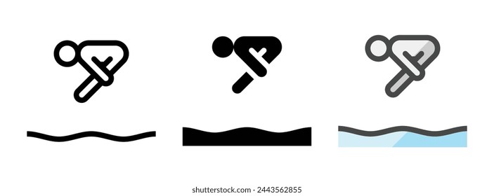 Multipurpose diving vector icon in outline, glyph, filled outline style. Three icon style variants in one pack.