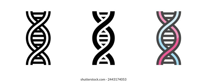 Multipurpose DNA vector icon in outline, glyph, filled outline style. Three icon style variants in one pack.