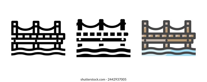 Mehrzweck-Dock-Vektor-Symbol in Gliederung, Glyphe, gefüllte Gliederungsstil. Drei Varianten im Symbolstil in einem Paket.