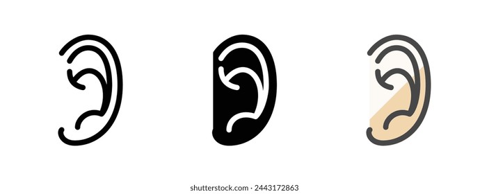 Multipurpose ear vector icon in outline, glyph, filled outline style. Three icon style variants in one pack.
