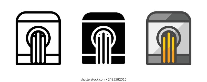 Multipurpose electric pasta maker vector icon in outline, glyph, filled outline style. Three icon style variants in one pack.
