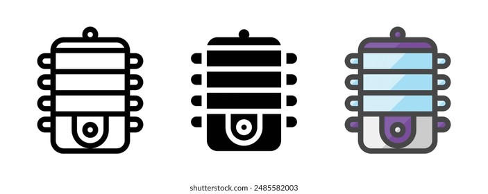 Multipurpose electric steamer vector icon in outline, glyph, filled outline style. Three icon style variants in one pack.