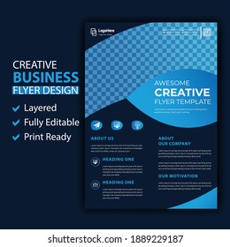 Multipurpose Elegant Blue Corporate Flyer Layout Design Which Is Easy To Edit And Layered In A4 Size, This Abstract Creative Single Page Flyer Template Can Be Used As Banner Brochure Leaflet Booklet