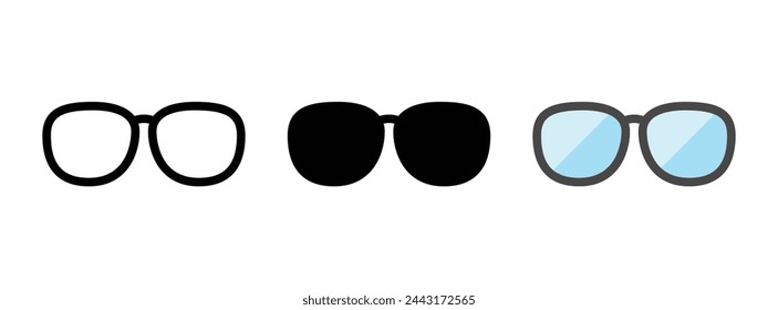 Multipurpose eyeglasses vector icon in outline, glyph, filled outline style. Three icon style variants in one pack.