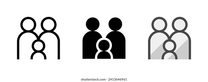 Multipurpose family vector icon in outline, glyph, filled outline style. Three icon style variants in one pack.