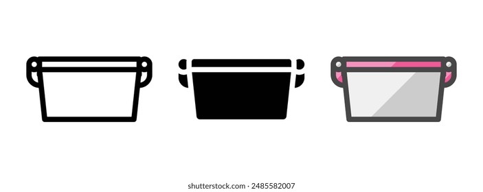 Multipurpose food container vector icon in outline, glyph, filled outline style. Three icon style variants in one pack.