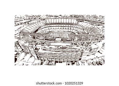 a multi-purpose football stadium in Baltimore, City in Maryland, USA. Hand drawn sketch illustration in vector.