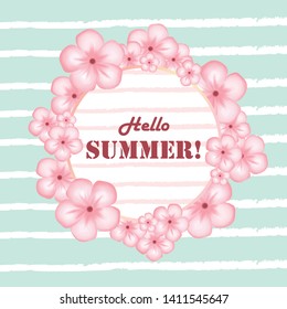 multipurpose frame with summer flowers and abstract line background