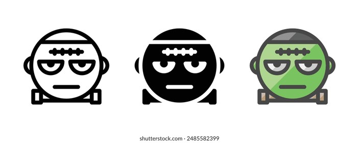 Multipurpose Frankenstein vector icon in outline, glyph, and filled outline style on white background.