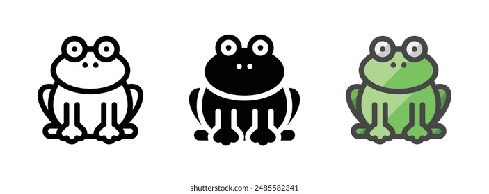 Multipurpose frog vector icon in outline, glyph, and filled outline style on white background.