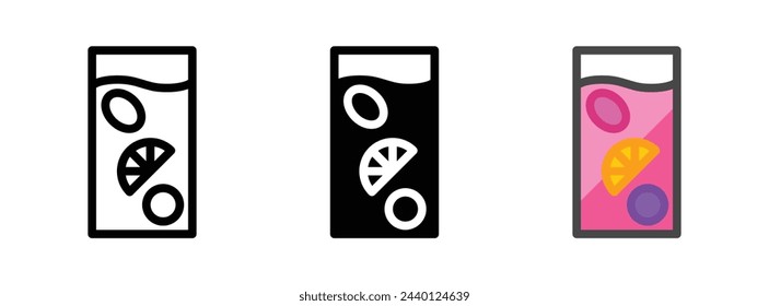 Multipurpose fruit punch vector icon in outline, glyph, filled outline style. Three icon style variants in one pack.