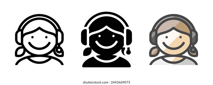 Multipurpose gamer girl vector icon in outline, glyph, filled outline style. Three icon style variants in one pack.