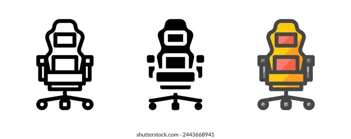 Multipurpose gaming chair vector icon in outline, glyph, filled outline style. Three icon style variants in one pack.