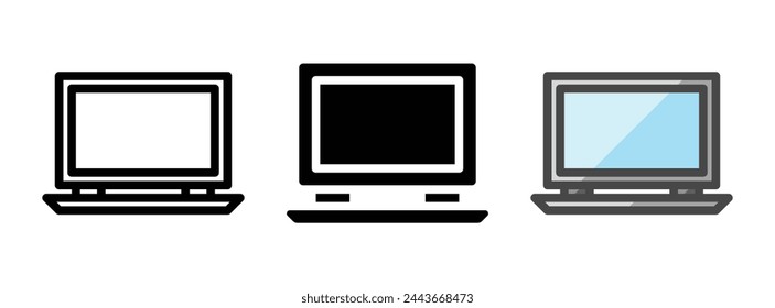Multipurpose gaming laptop vector icon in outline, glyph, filled outline style. Three icon style variants in one pack.