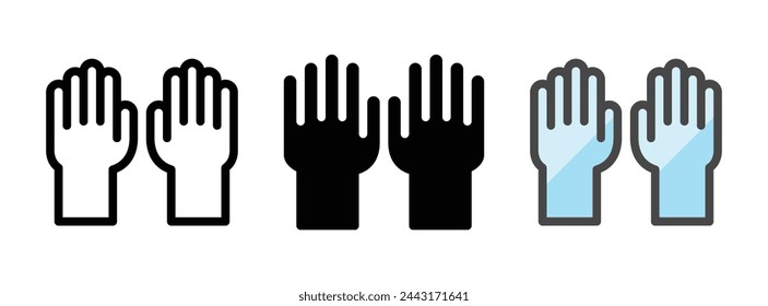 Icono de vector de guantes multiusos en contorno, glifo, estilo de contorno relleno. Tres variantes de estilo de icono en un paquete.