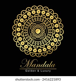 Multipurpose gold, luxury zentangle mandalas, Mandala for henna, mehendi, tattoo, Decorative ethnic ornamental elements, Oriental patterns. Black background. Vector illustration.