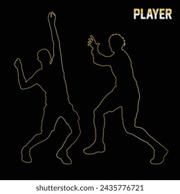 Multipurpose golden color cricket player activity outline dot icons logo design template. Vector illustration with black background.