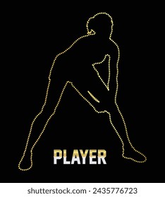 Multipurpose golden color cricket player activity outline dot icons logo design template. Vector illustration with black background.