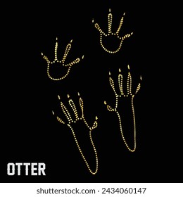 Multipurpose golden color wild otters footprint outline dot icons logo design template. Vector illustration with black background.