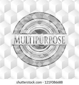 Multipurpose grey emblem. Retro with geometric cube white background