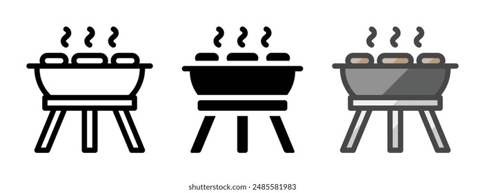 Multipurpose grill vector icon in outline, glyph, filled outline style. Three icon style variants in one pack.