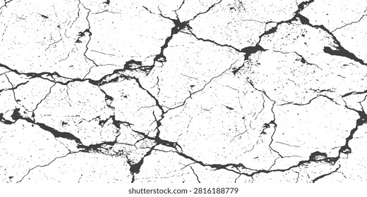 Multipurpose grunge background template showcasing dynamic weathered concrete fractures mixed with organic soil erosion lines. Perfect for layering over standard photographs to achieve realistic paint peeling effects, aged plaster textures, or gritty vintage wall finishes.