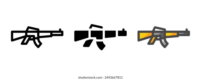 Multipurpose gun vector icon in outline, glyph, filled outline style. Three icon style variants in one pack.