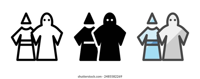 Multipurpose Halloween costumes vector icon in outline, glyph, and filled outline style on white background.