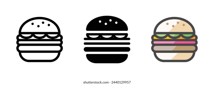 Multipurpose hamburger vector icon in outline, glyph, filled outline style. Three icon style variants in one pack.