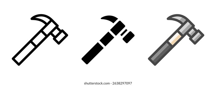 Multipurpose hammer vector icon in outline, glyph, filled outline style. Three icon style variants in one pack.